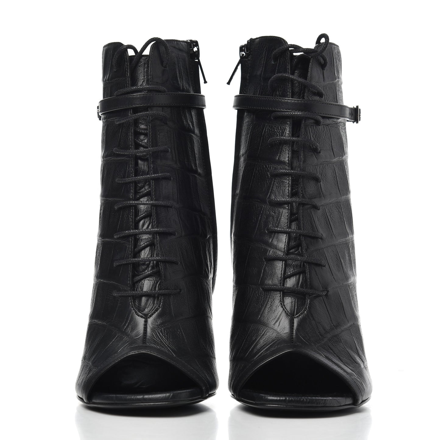 Calfskin Fake Cocco Jane 105 Peep Toe Ankle Boots 38 Black