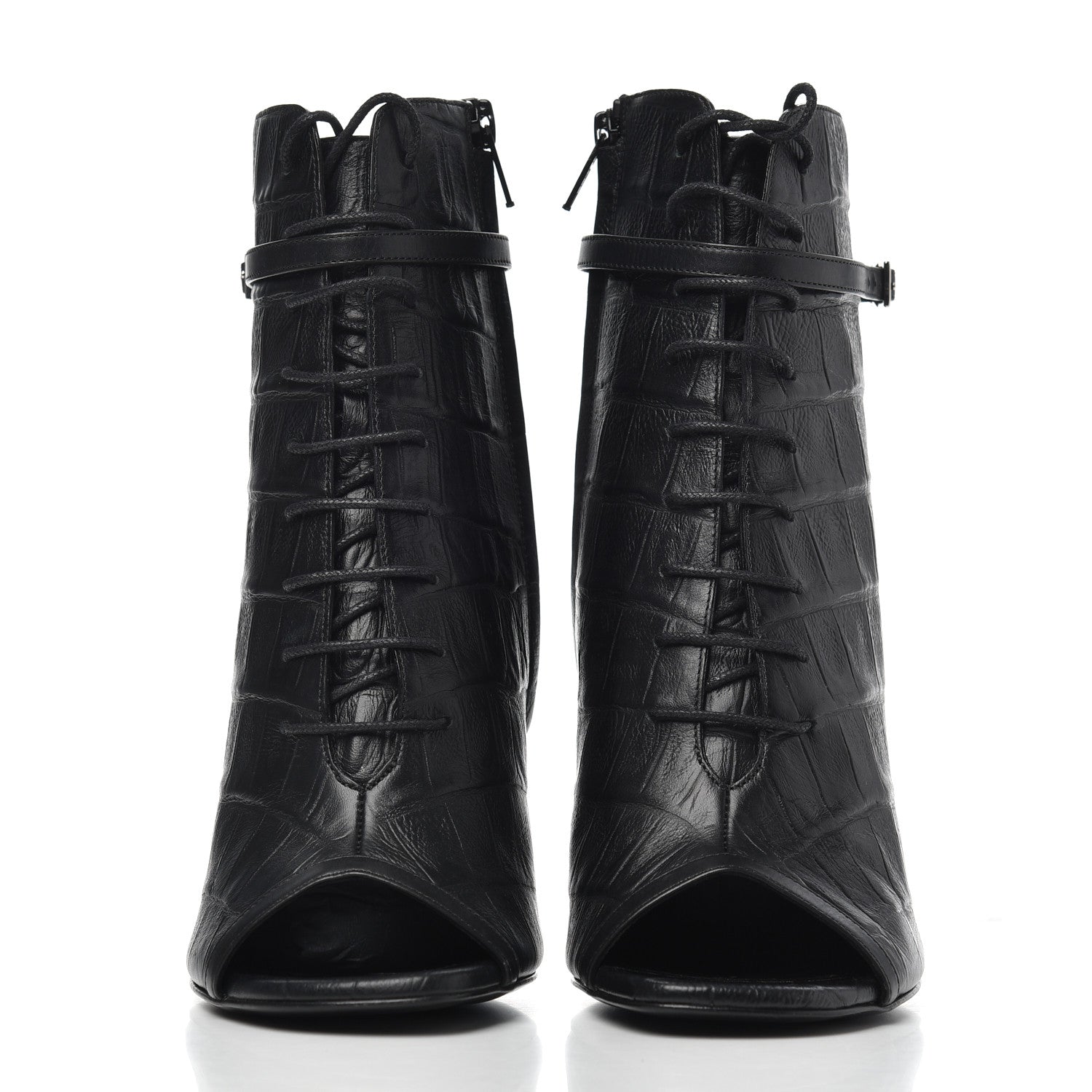 Saint Laurent Calfskin Fake Cocco Jane 105 Peep Toe Ankle Boots 38 Black 2 of 11