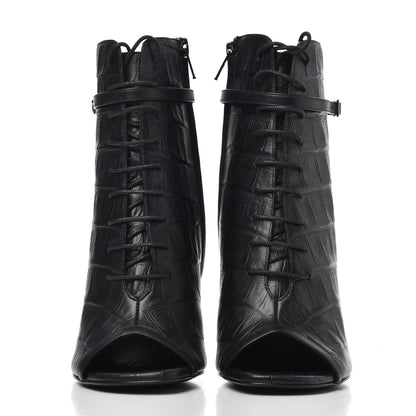 Saint Laurent Calfskin Fake Cocco Jane 105 Peep Toe Ankle Boots 38 Black 2 of 11