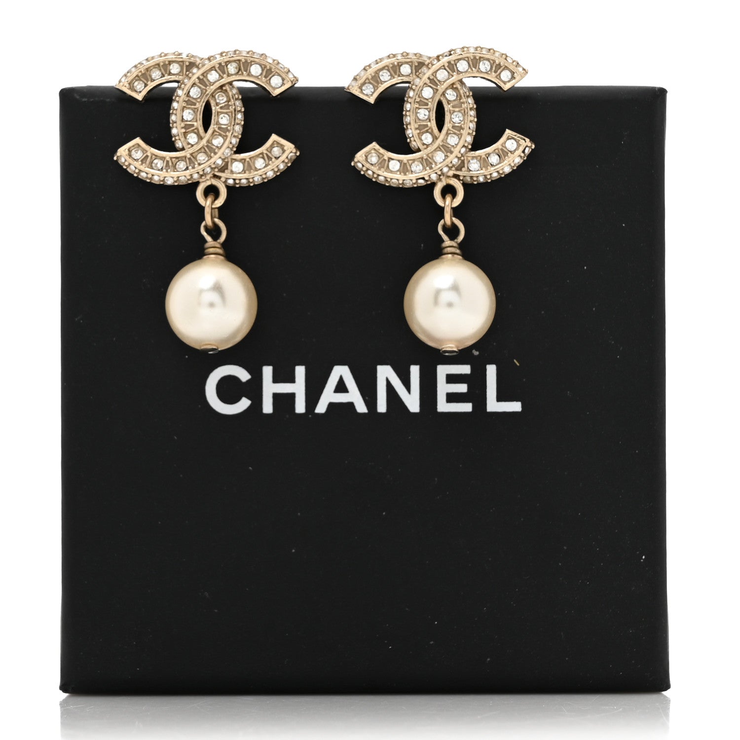 Chanel Crystal Pearl CC Drop Earrings Gold 5 of 5