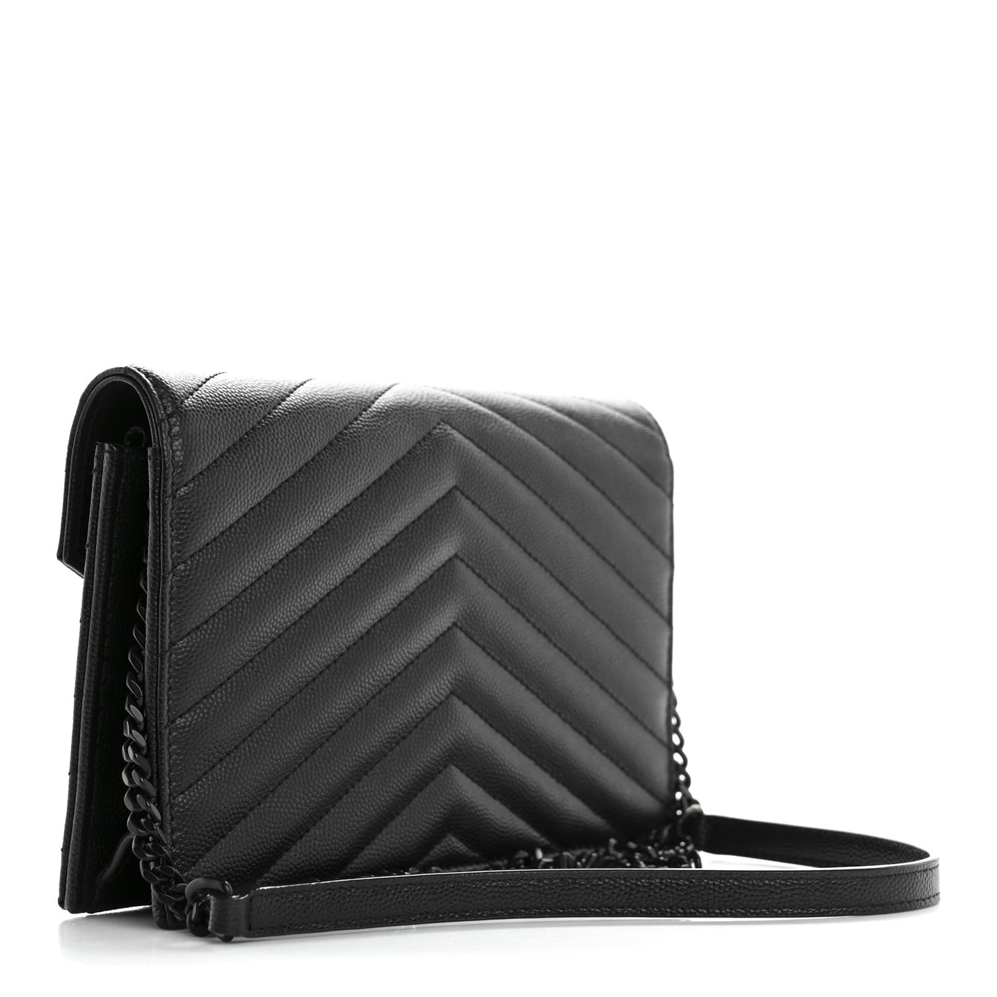 Grain De Poudre Matelasse Chevron Monogram Monochrome Envelope Chain Wallet Black