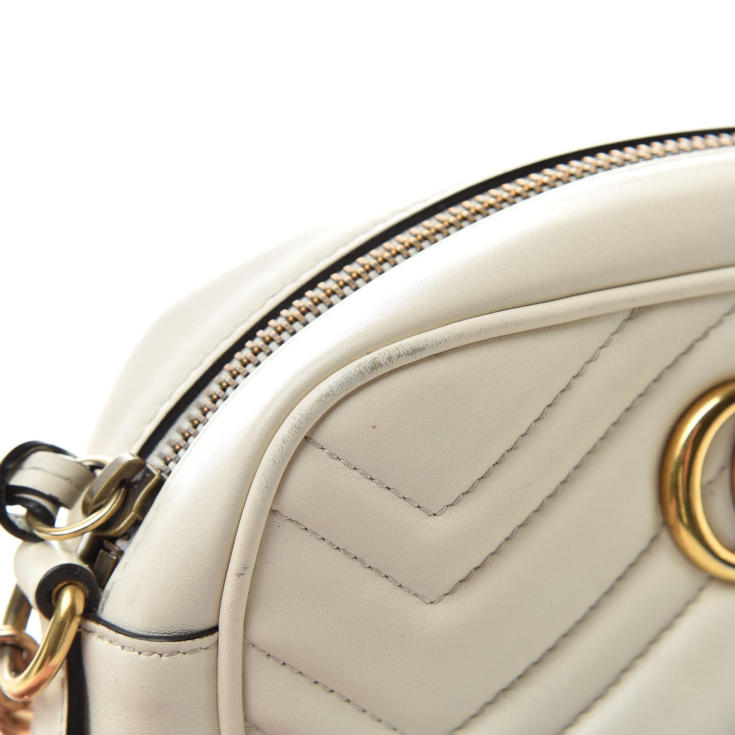 Calfskin Matelasse Mini GG Marmont Chain Shoulder Bag White