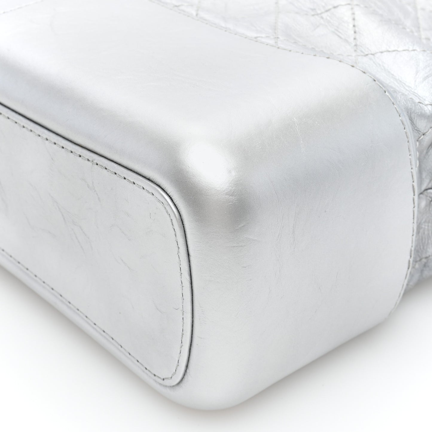 Metallic Aged Calfskin Quilted Medium Gabrielle Silver
