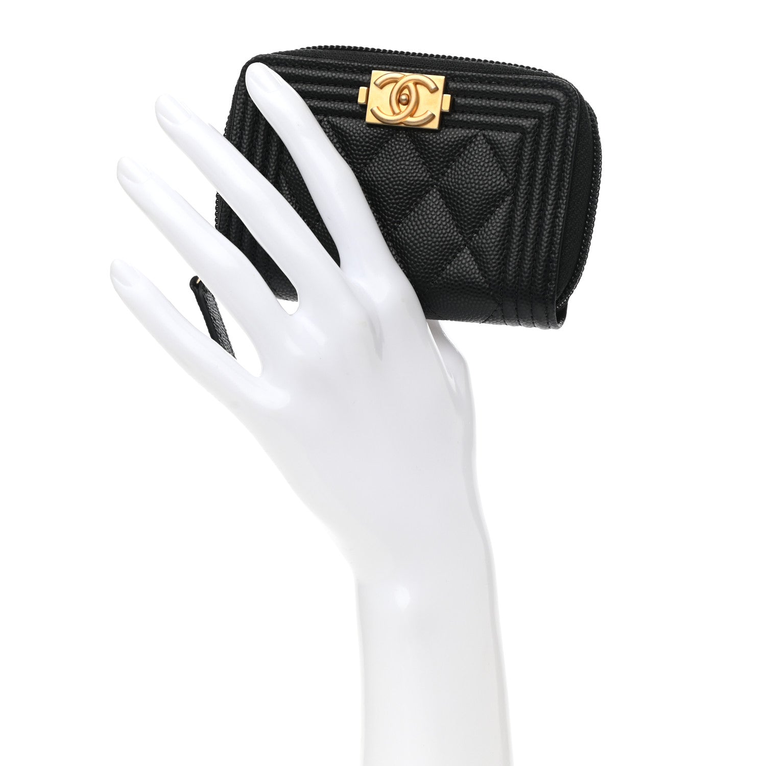 Chanel Caviar Quilted Boy Zip Around Coin Purse Wallet Black 2 of 9