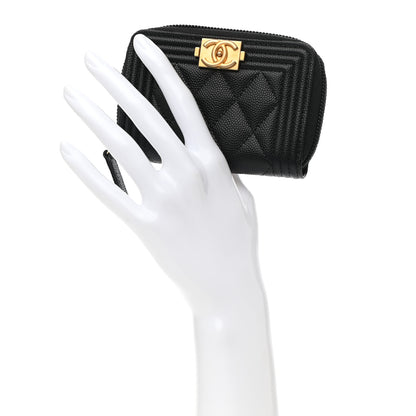 Chanel Caviar Quilted Boy Zip Around Coin Purse Wallet Black 2 of 9
