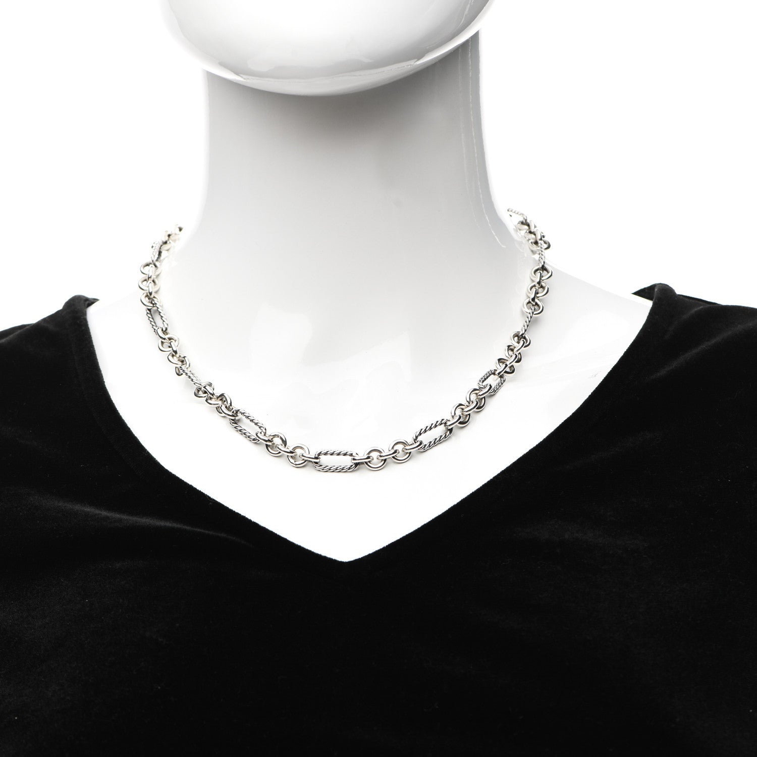 David Yurman Sterling Silver 18K Yellow Gold Figaro Link Toggle Necklace 2 of 4