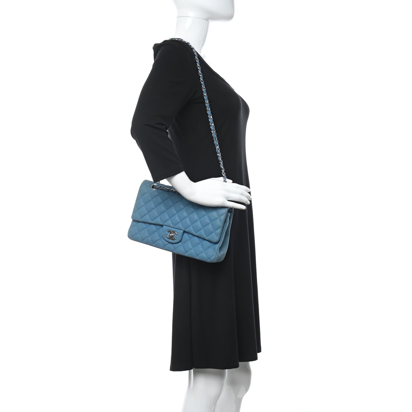 Iridescent Caviar Quilted Medium Double Flap Blue