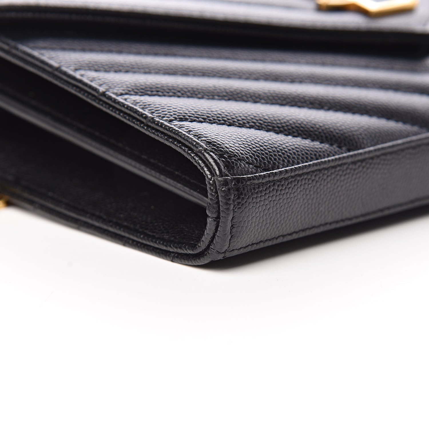 Saint Laurent Grain De Poudre Matelasse Chevron Monogram Chain Wallet Black 10 of 11