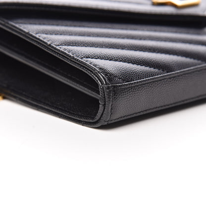 Saint Laurent Grain De Poudre Matelasse Chevron Monogram Chain Wallet Black 10 of 11