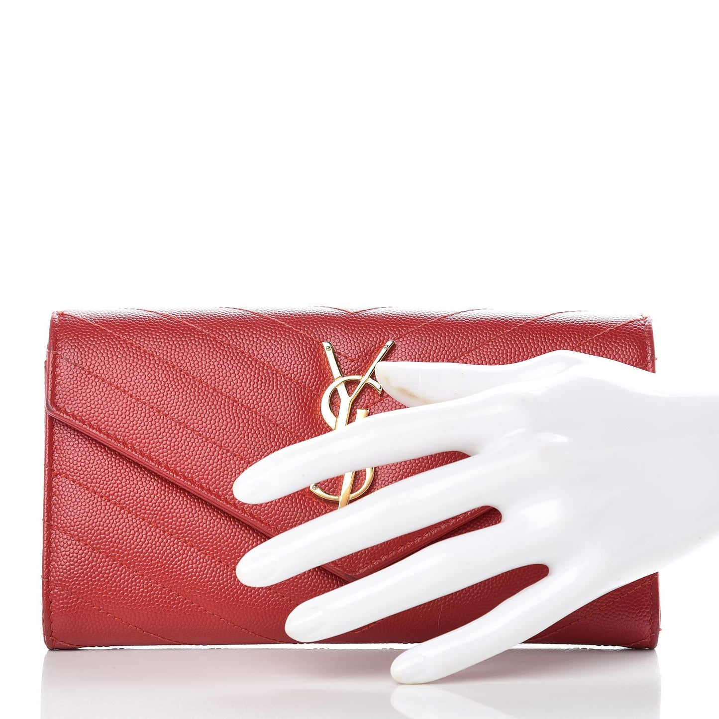Grain De Poudre Matelasse Chevron Monogram Flap Wallet Red