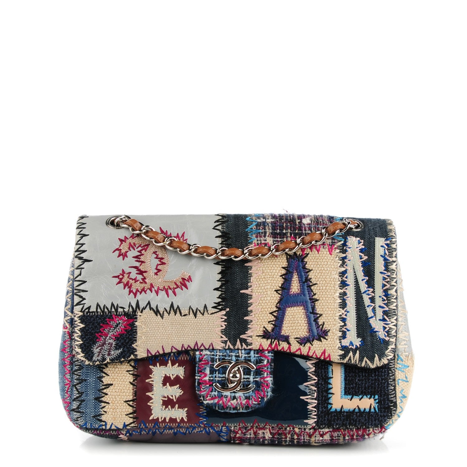 Chanel Denim Tweed Patchwork Jumbo Single Flap Multicolor 1 of 8