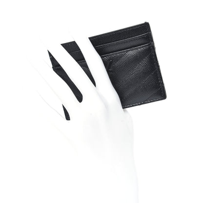 Saint Laurent Grain De Poudre Matelasse Chevron Monogram Credit Card Case Black 2 of 6