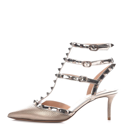 Valentino Garavani Metallic Pebbled Calfskin Patent Rockstud Ankle Strap 65mm Pumps 38 Skin 1 of 7