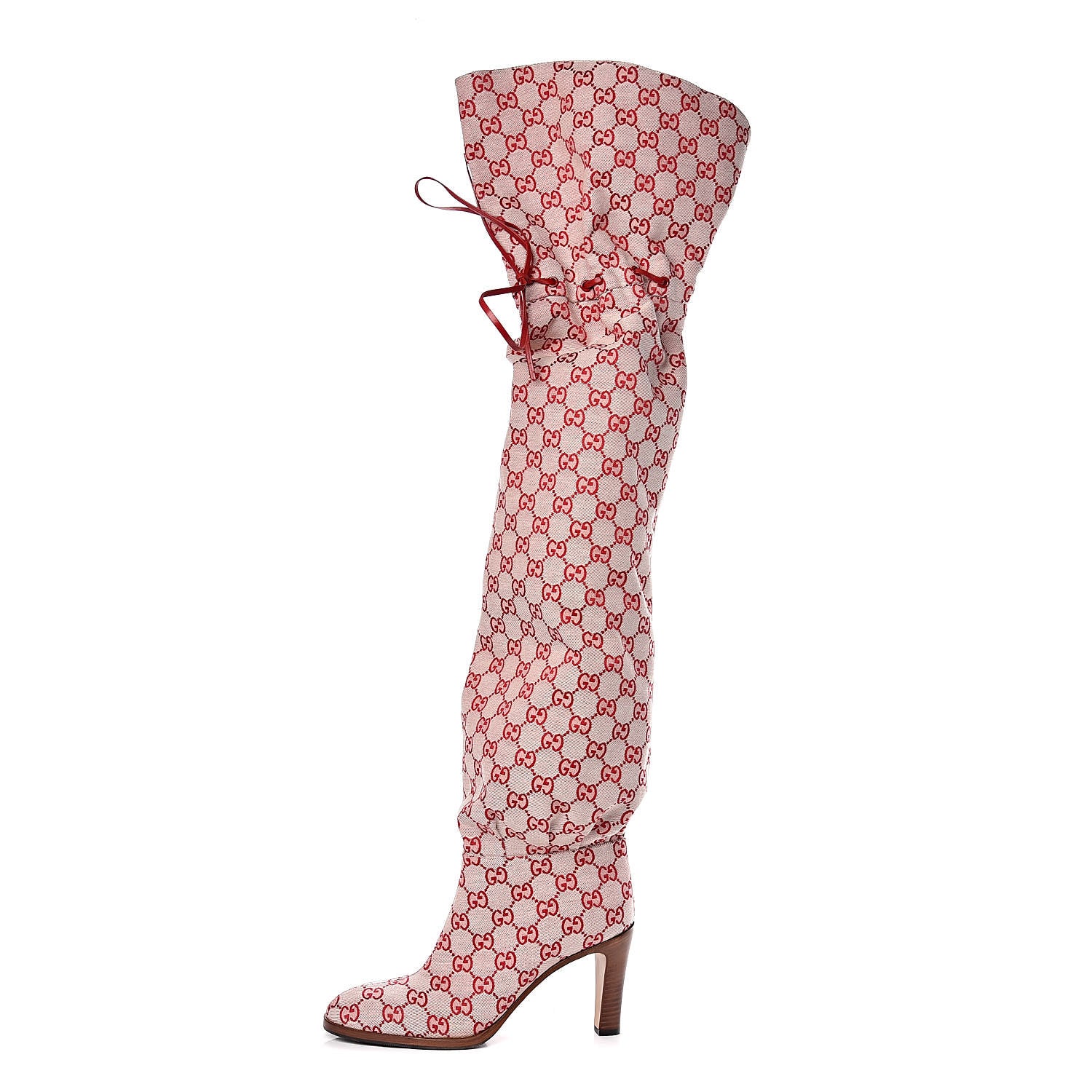 Gucci Monogram Over The Knee Boots 39.5 Gardenia Hibiscus Red 1 of 7