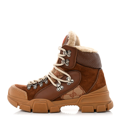 Gucci X SEGA Suede Calfskin GG Monogram Womens Flashtrek High-Top Sneakers 37.5 New Cuir Beige Ruggine 1 of 7