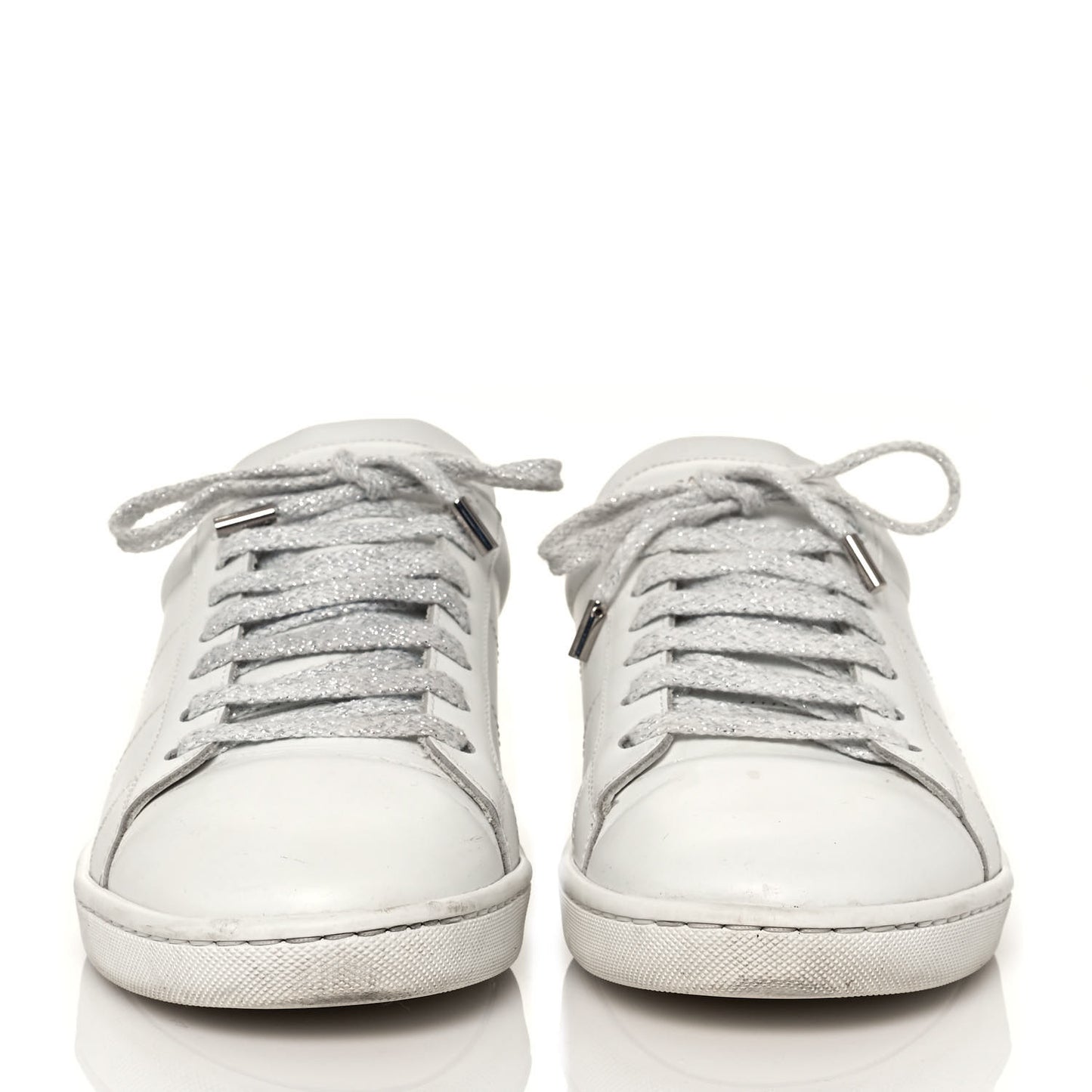 Calfskin Metallic Ayers Signature Court Lips Sneakers 41 Optic White