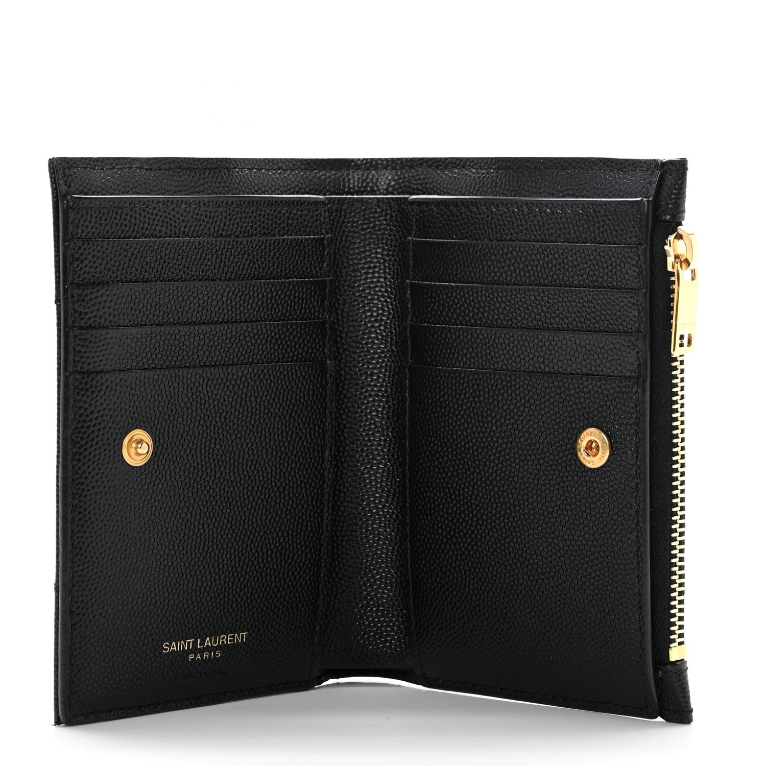 Saint Laurent Grain De Poudre Matelasse Chevron Monogram Zipped Two-Part Wallet Black 5 of 6