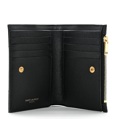 Saint Laurent Grain De Poudre Matelasse Chevron Monogram Zipped Two-Part Wallet Black 5 of 6