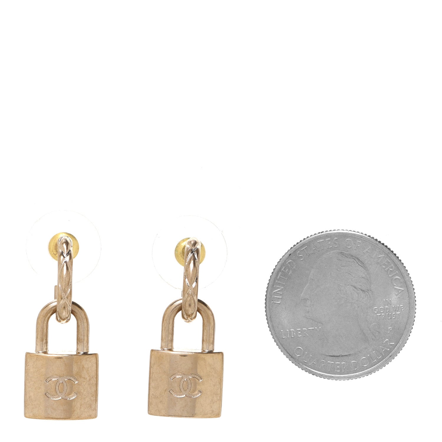 Chanel Metal Lock Drop Earrings Light Gold 2 of 5
