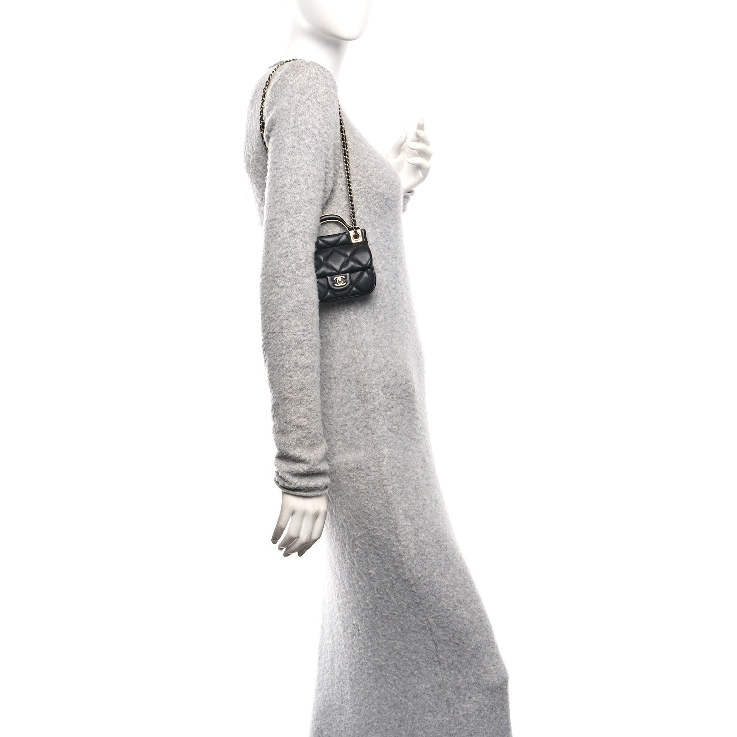 Chanel Calfskin Quilted Lady Handle Flap Card Holder With Chain Black 2 of 11