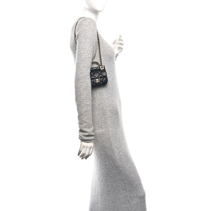 Chanel Calfskin Quilted Lady Handle Flap Card Holder With Chain Black 2 of 11