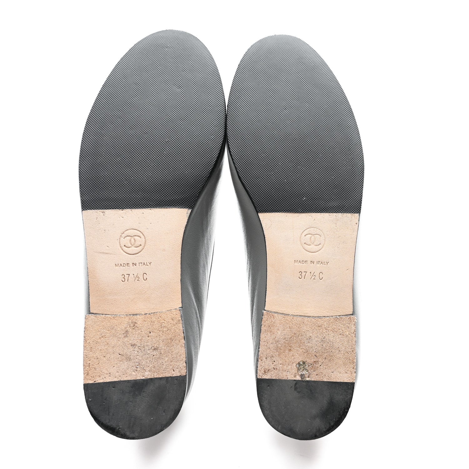 Chanel Lambskin Cap Toe CC Ballerina Flats 37.5 Grey Black 6 of 9