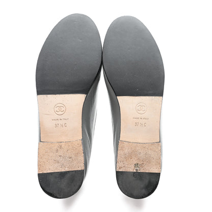 Chanel Lambskin Cap Toe CC Ballerina Flats 37.5 Grey Black 6 of 9