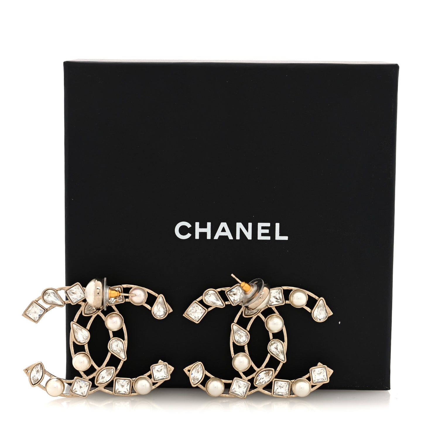 Metal Glass Pearl CC Crystal Snowfall CC Drop Earrings Light Gold