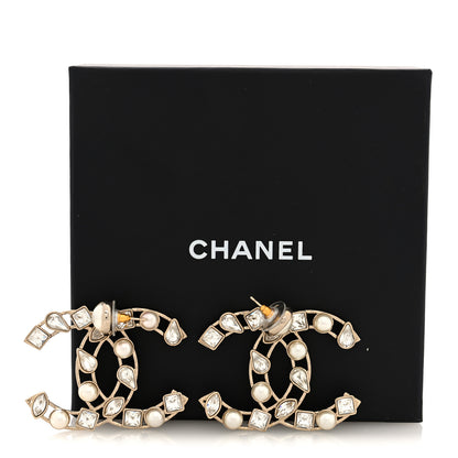 Chanel Metal Glass Pearl CC Crystal Snowfall CC Drop Earrings Light Gold 5 of 5