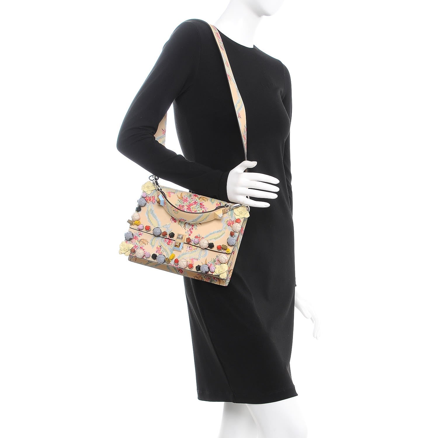 Fendi Vitello Marie Antoinette Print Rosebud Kan I Shoulder Bag Panna Multicolor 2 of 9
