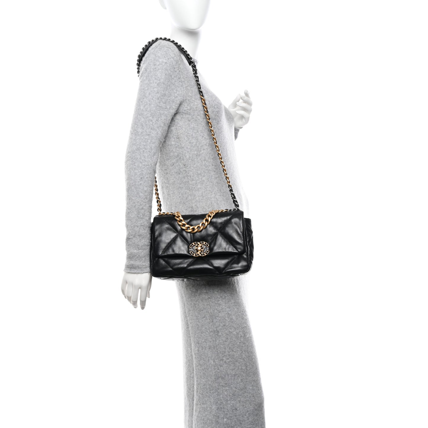 Goatskin Quilted Medium Chanel 19 Flap Black
