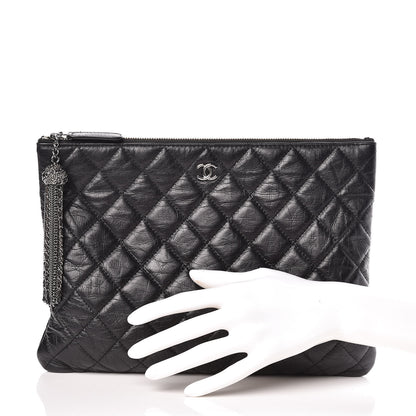 Chanel Aged Calfskin Quilted Medium Tassel Cosmetic Case Grey 2 of 9