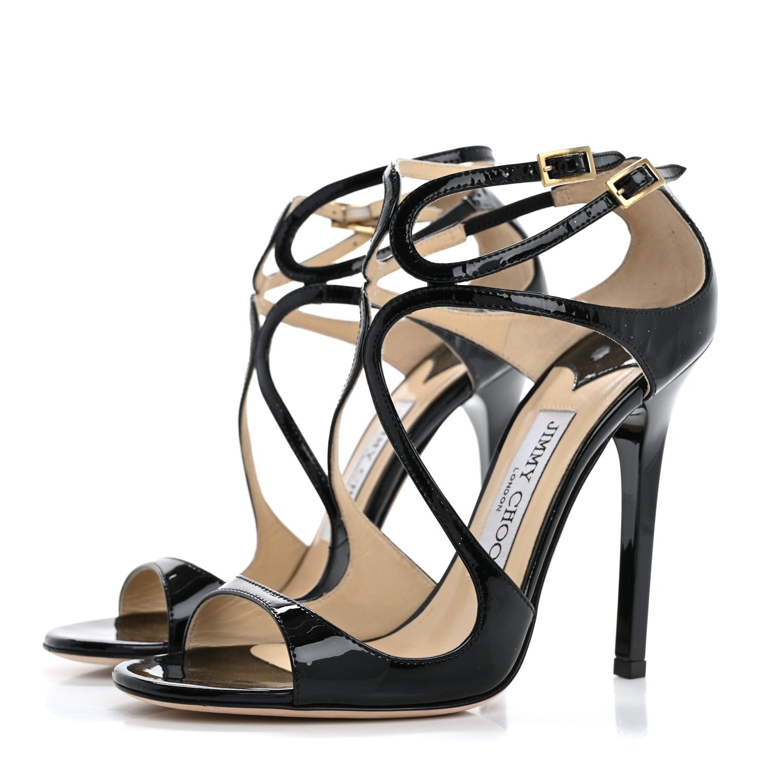 Jimmy Choo Patent Calfskin Lance Sandals 35 Black 4 of 10