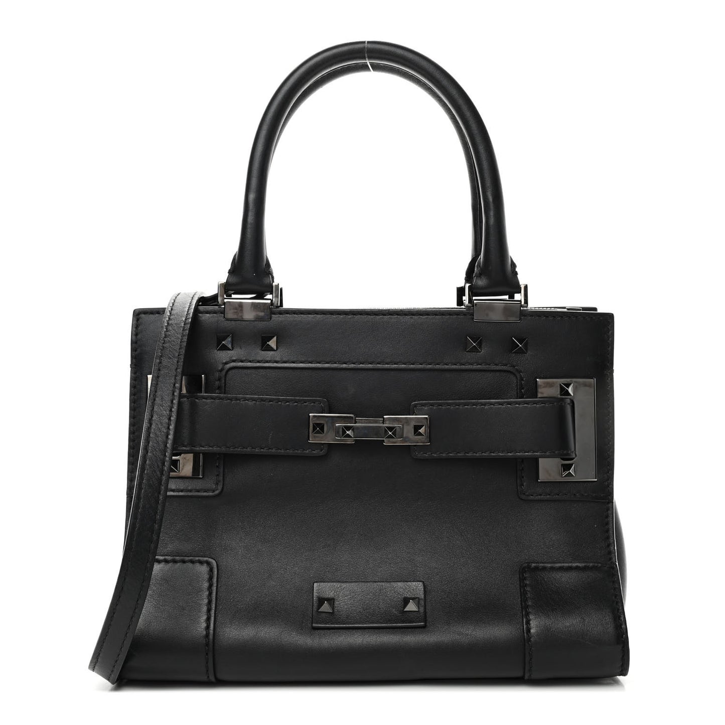 Vitello Twist Lock My Rockstud Shoulder Bag Black