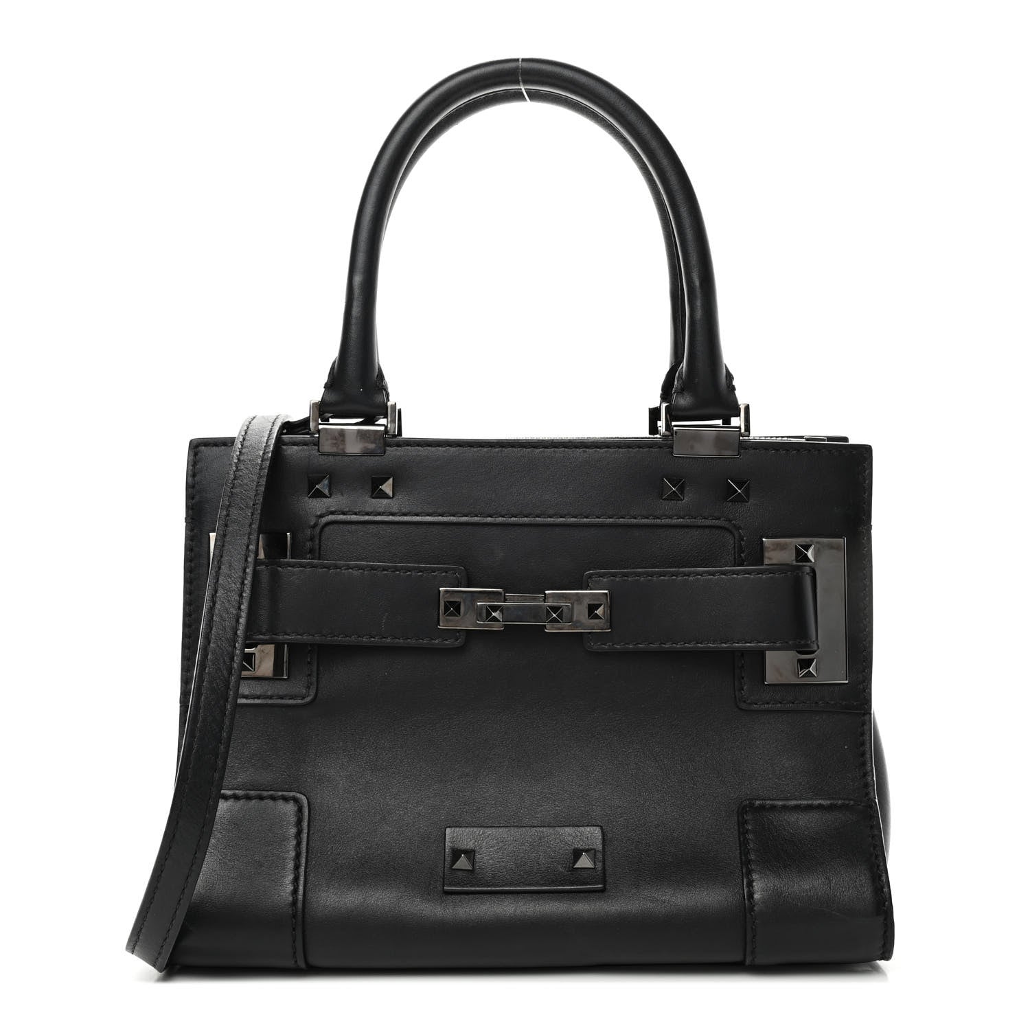 Valentino Garavani Vitello Twist Lock My Rockstud Shoulder Bag Black 1 of 4