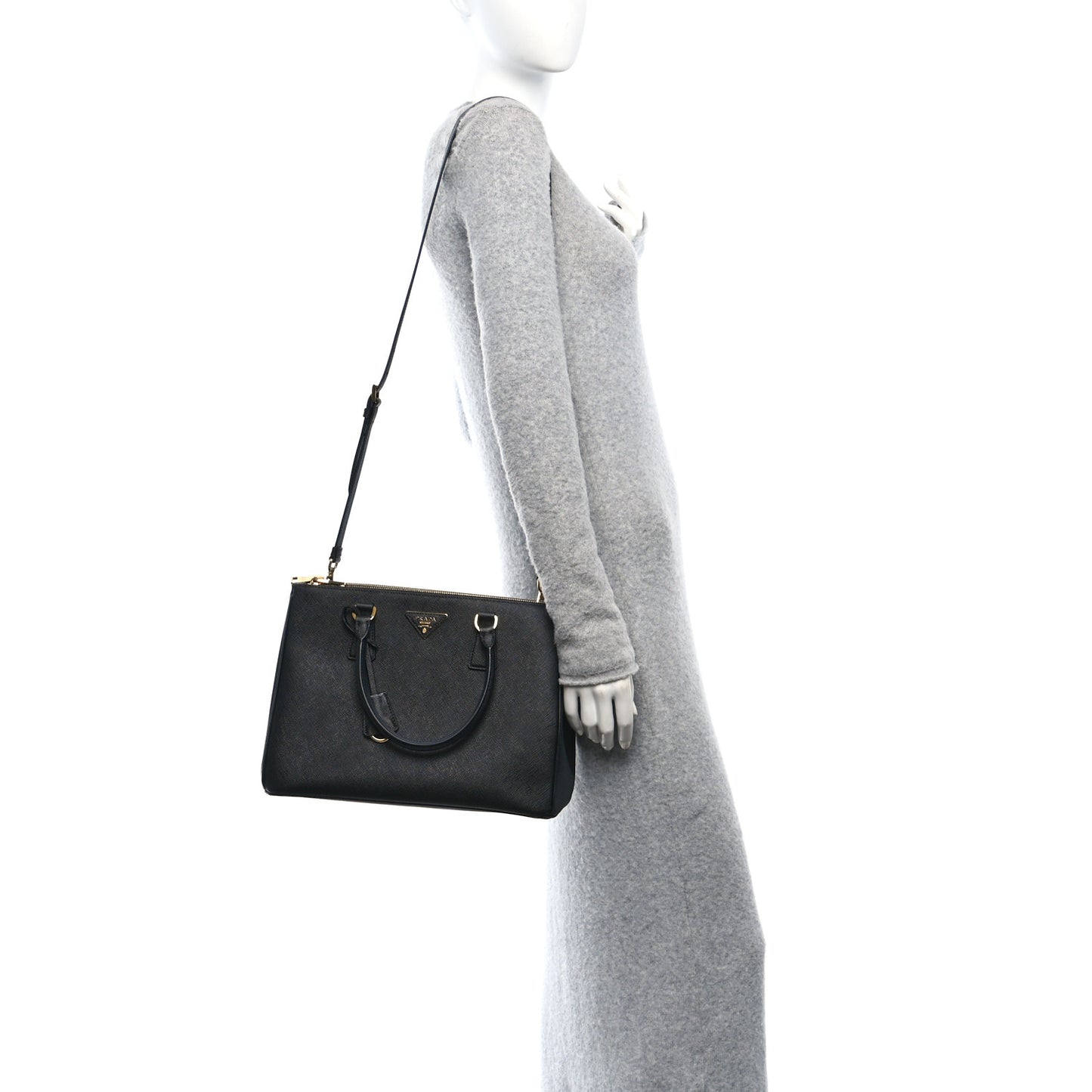 Saffiano Lux Large Galleria Double Zip Tote Black