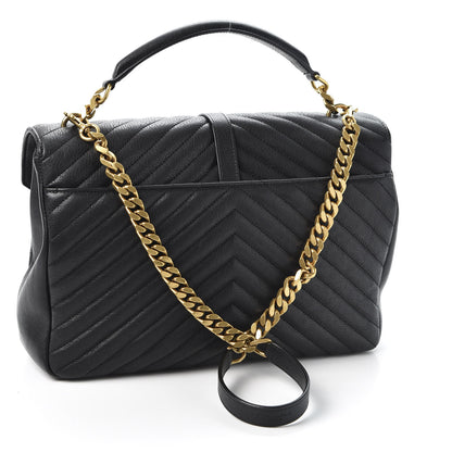 Saint Laurent Sheepskin Matelasse Chevron Monogram Large College Satchel Black 2 of 9