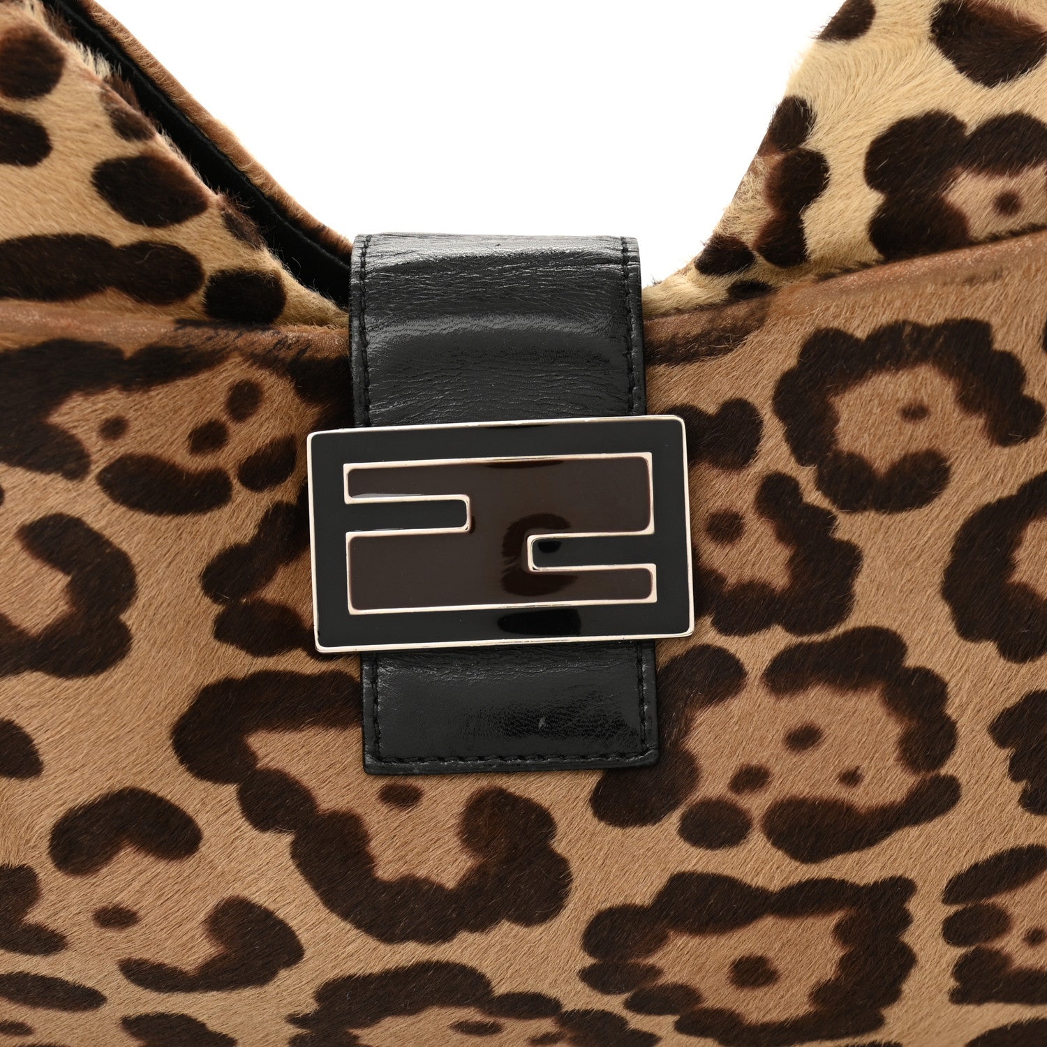 Fendi Calf Hair Leopard Print Shoulder Bag Brown Black 1066100