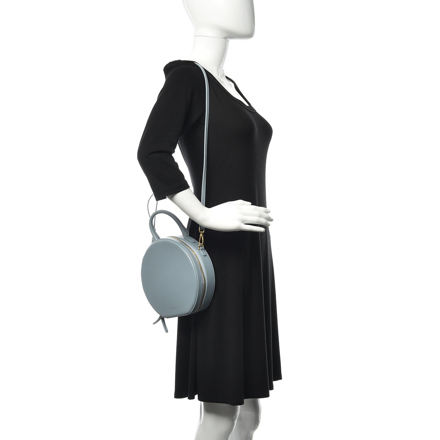 Calfskin Circle Crossbody Bag Grey Blue
