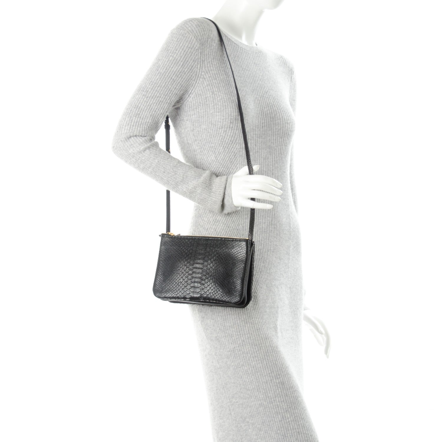Celine Python Small Trio Crossbody Bag Black 2 of 7