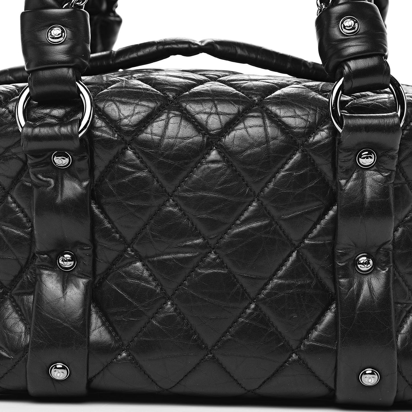 Distressed Lambskin Small Lady Braid Tote Black