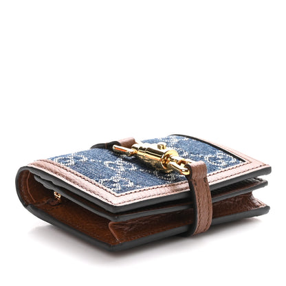 Gucci New Denim GG Monogram Jackie 1961 Card Case Blue Tea Cuir 4 of 11