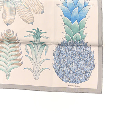 Hermes Silk Index Bromeliaceae Scarf 90 Gris Argent Bleu Vert Amande 3 of 3