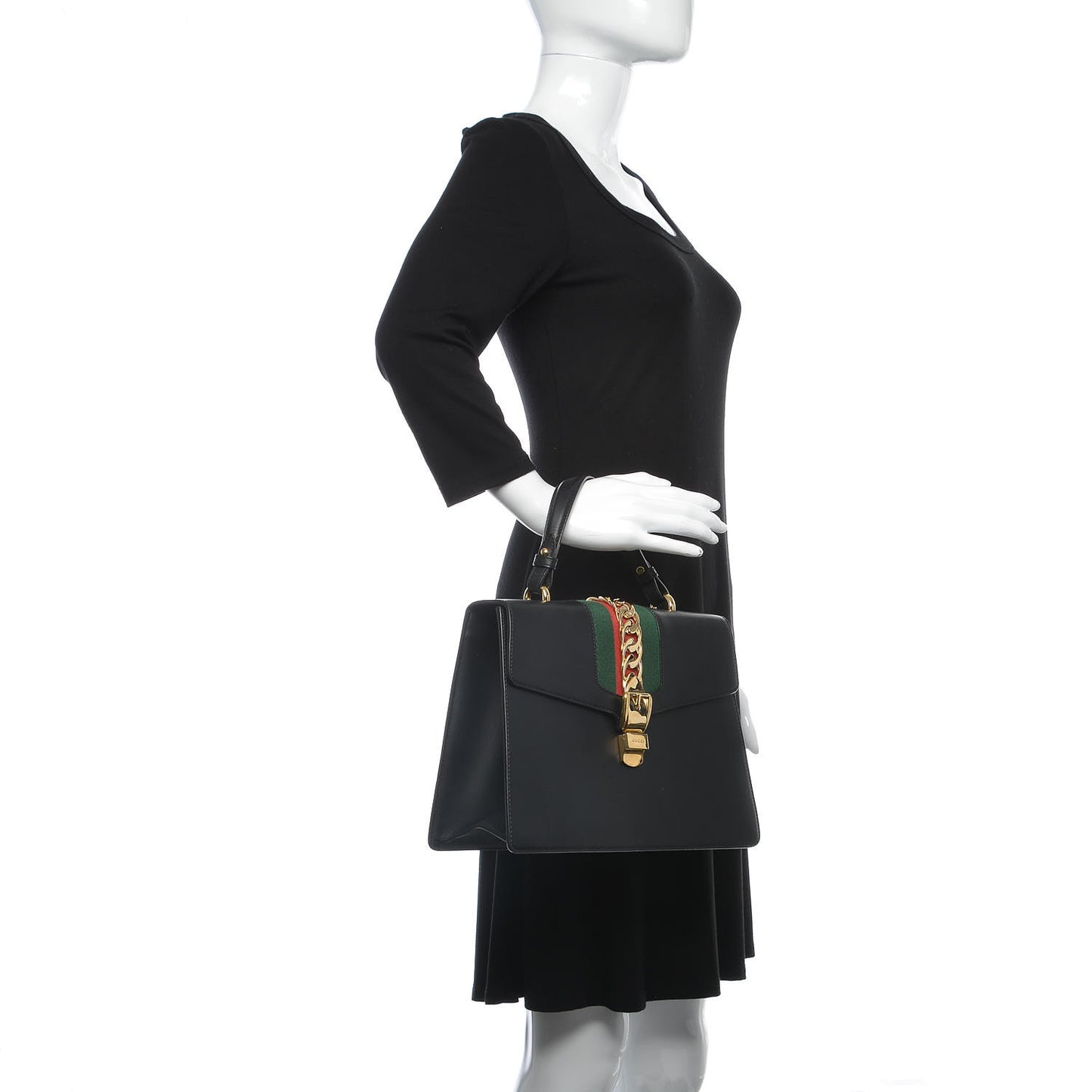 Calfskin Medium Sylvie Top Handle Bag Black