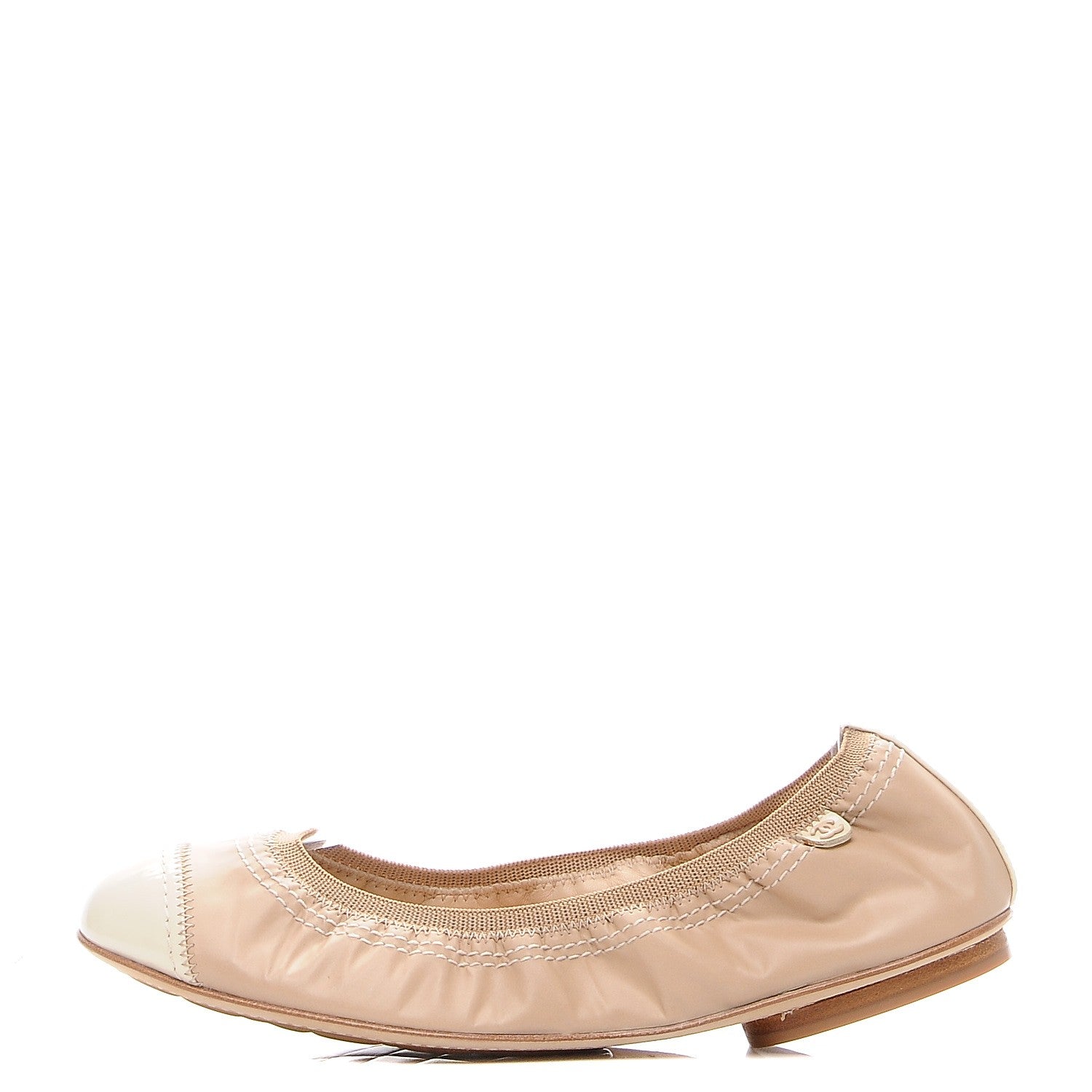 Chanel Lambskin Patent CC Elastic Cap Toe Ballerina Flats 37.5 Light Beige 1 of 9