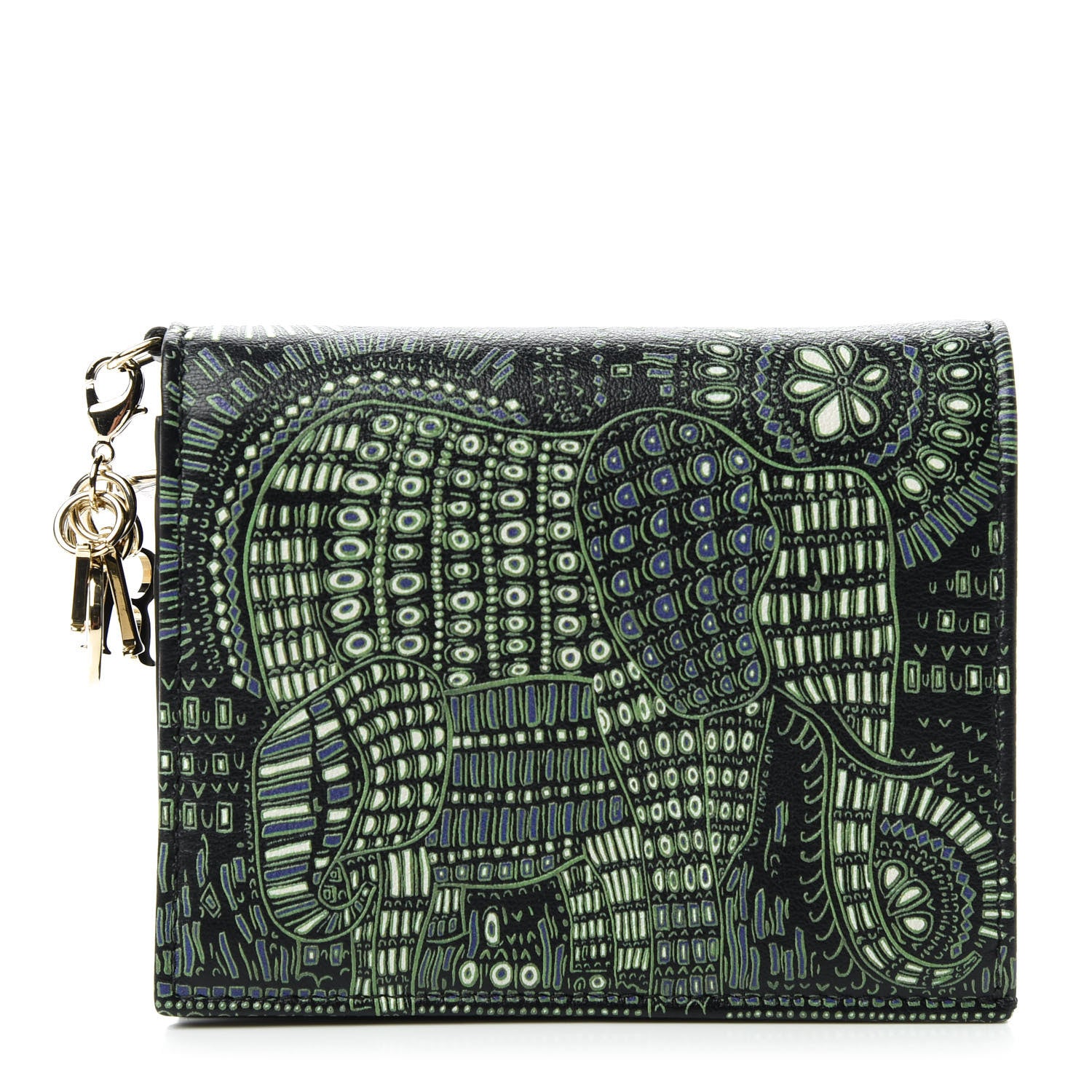 Christian Dior Printed Calfskin Animals Medium Wallet Green Multicolor 1 of 9