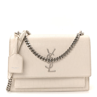 Saint Laurent Calfskin Crocodile Embossed Medium Monogram Sunset Blanc Vintage 1 of 9