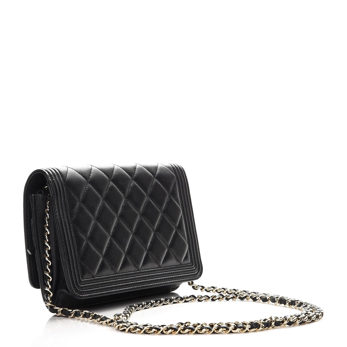 Lambskin Quilted Boy Wallet On Chain WOC Black