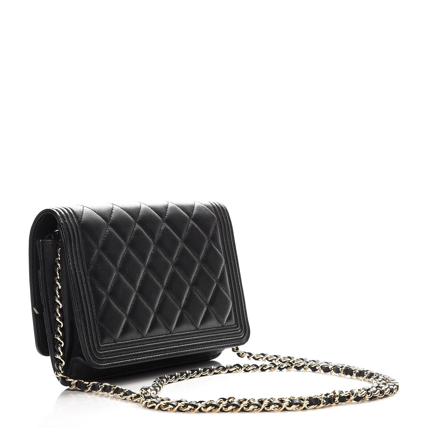 Chanel Lambskin Quilted Boy Wallet On Chain WOC Black 4 of 11