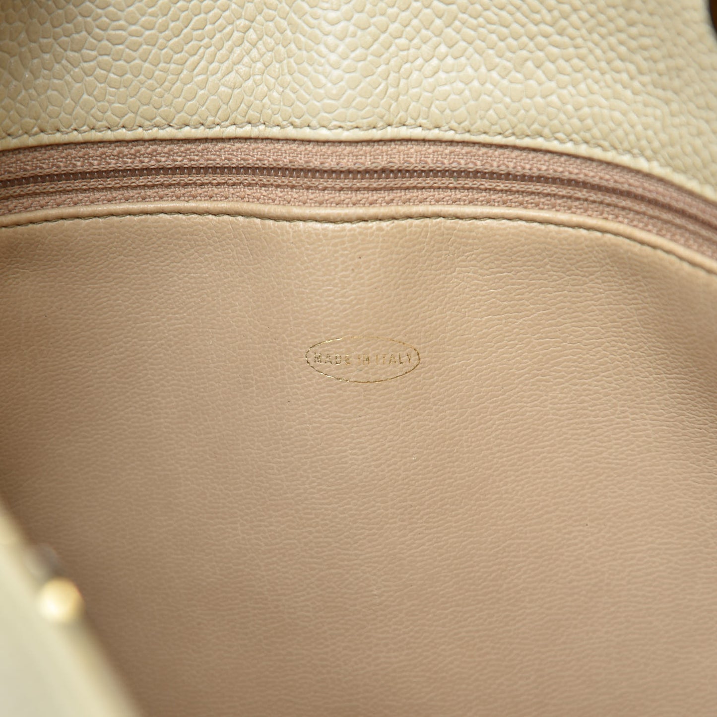 Caviar Flap Shoulder Bag Beige Clair